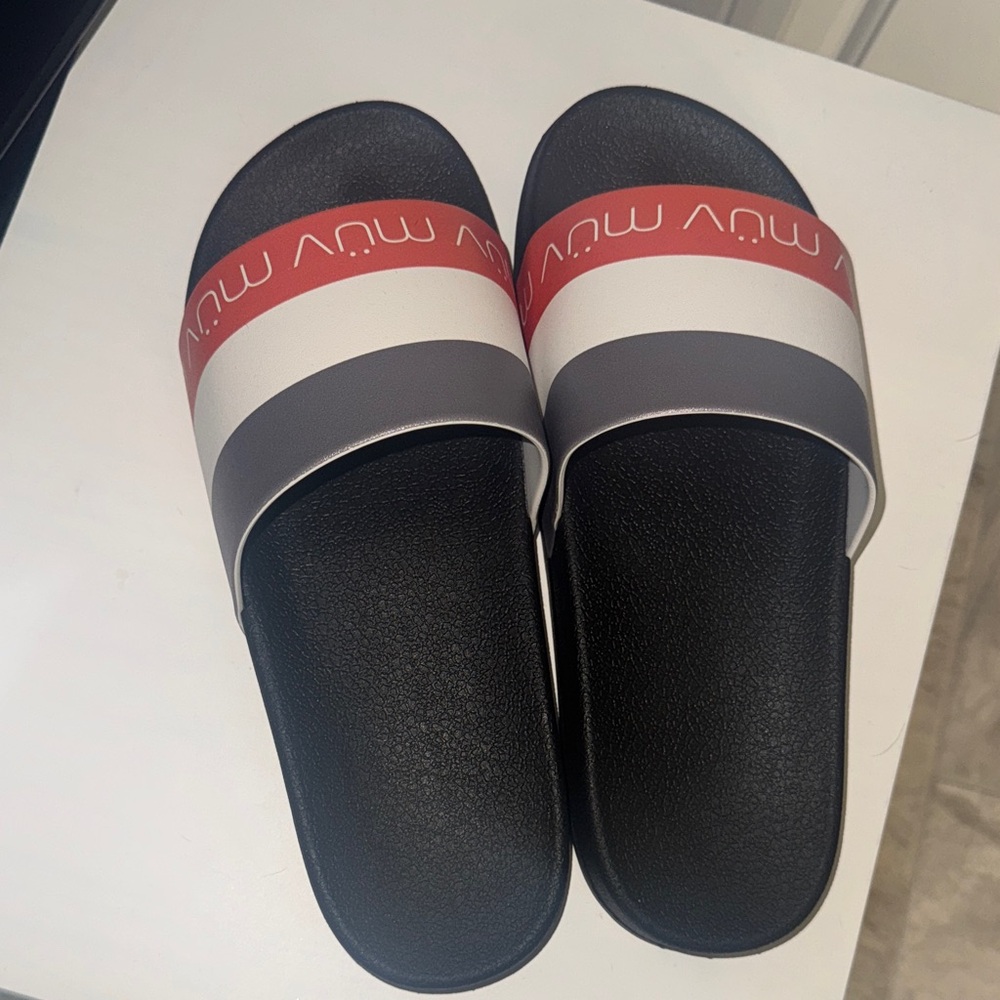 MUV orange and Gray Striped Slides